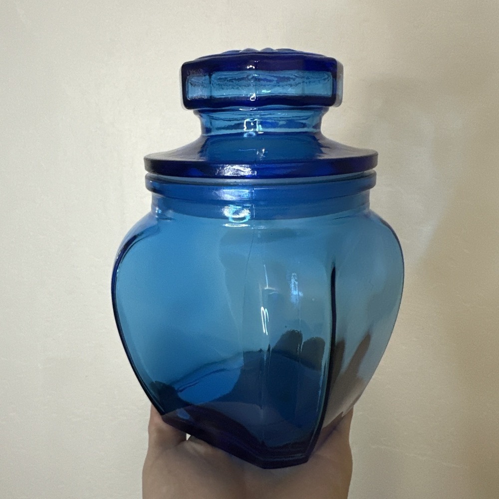 Vintage‎ Collectible Anchor Hocking Cobalt Blue Apothocary Glass Jar with Lid